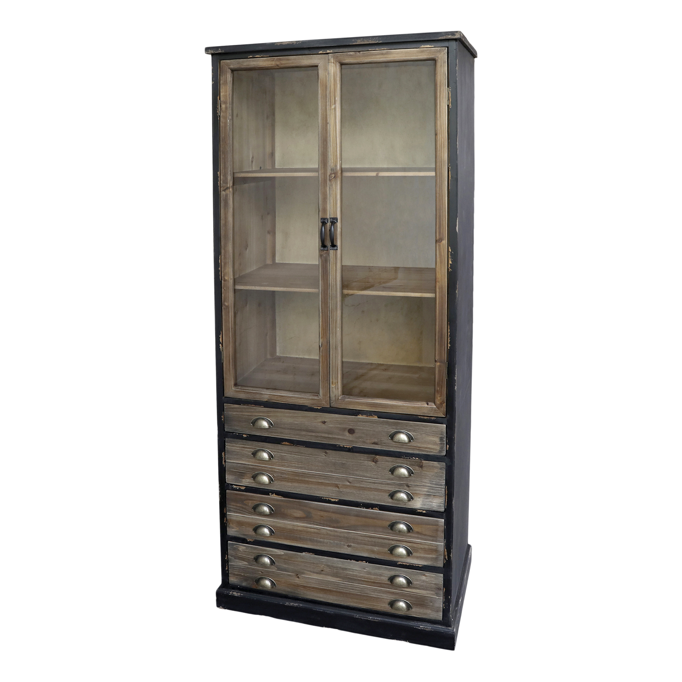 Armoire vitrine avec 2 portes vitrées et 4 tiroirs