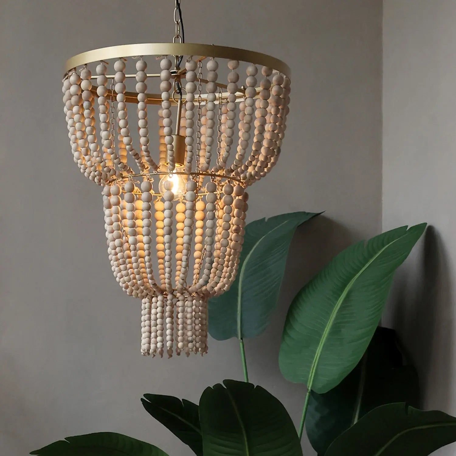 Augustin - Lustre avec perles de bois Chic Antique