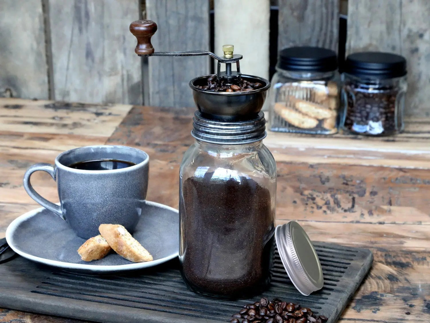 Aurélien - Bocal en verre avec moulin à café 100 cl Chic Antique