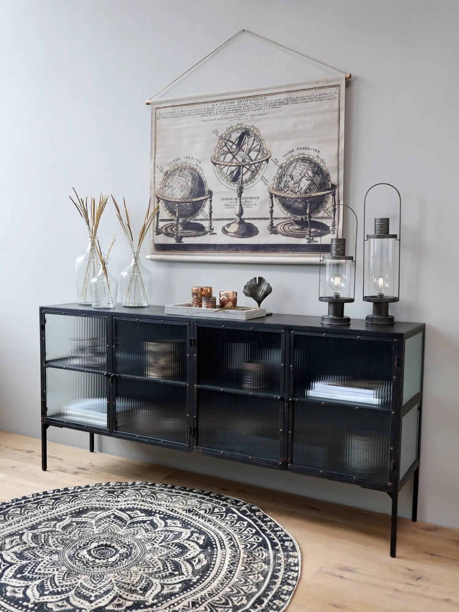 Eugénie - Armoire vitrine avec portes en verre rainuré Chic Antique