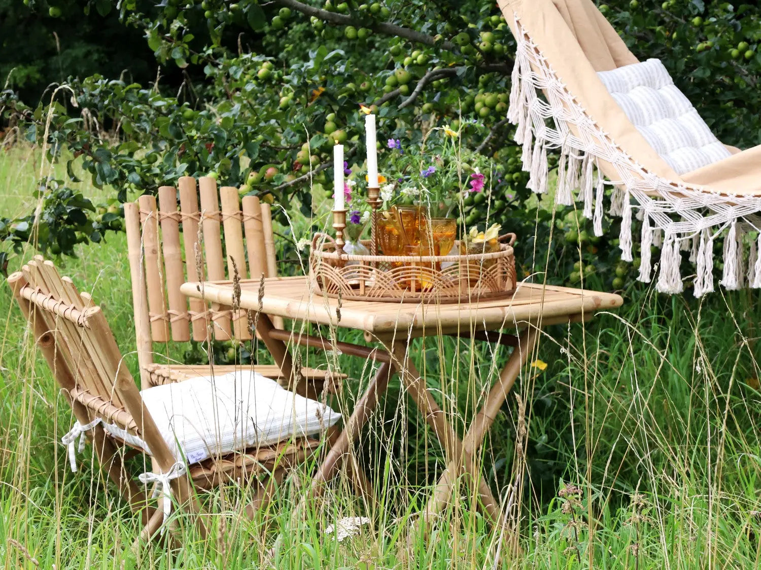 Flavien - Salon de jardin en bambou 2 chaises et 1 table Chic Antique