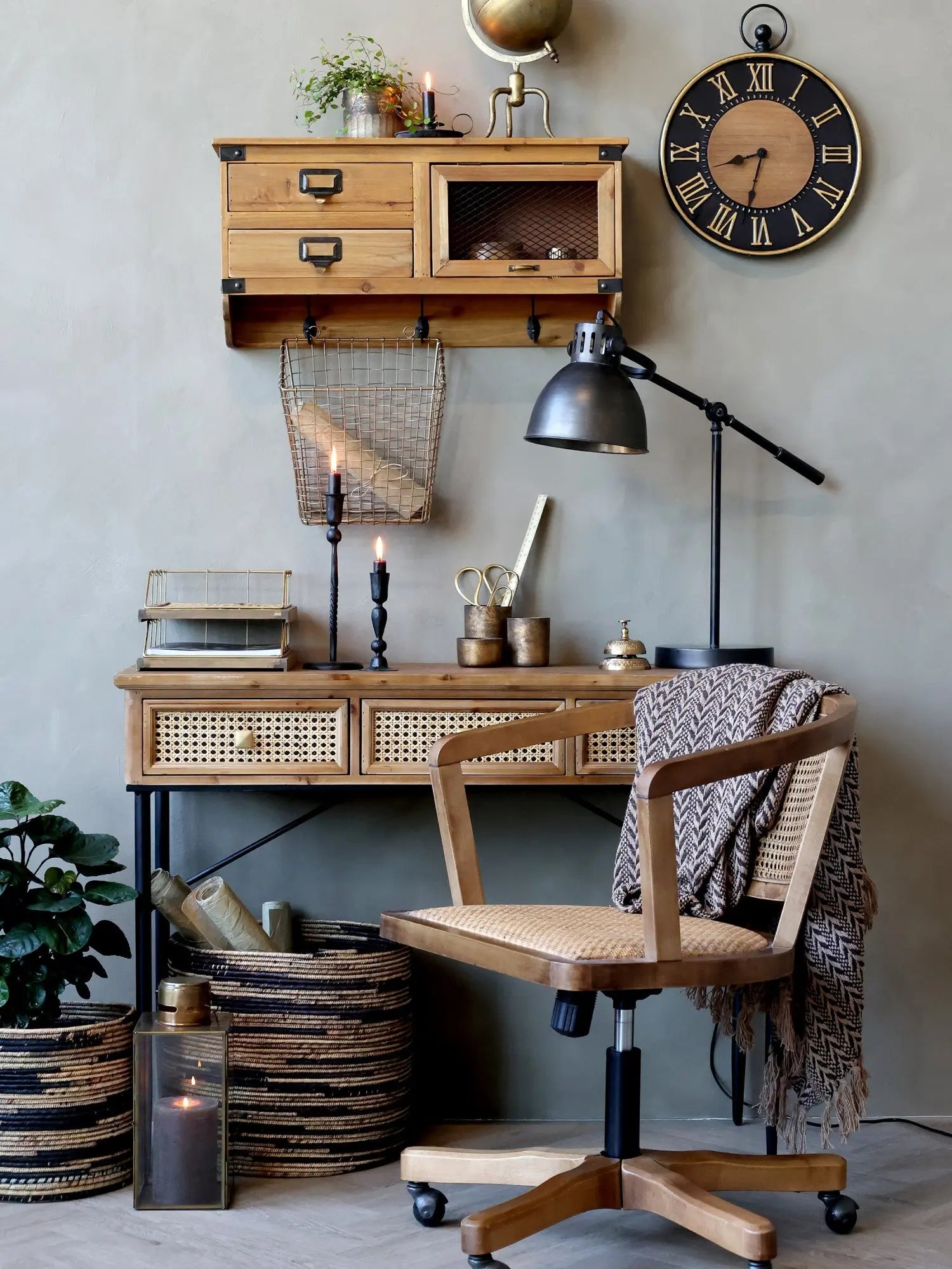 Gabrielle - Chaise de bureau avec siège en osier Chic Antique