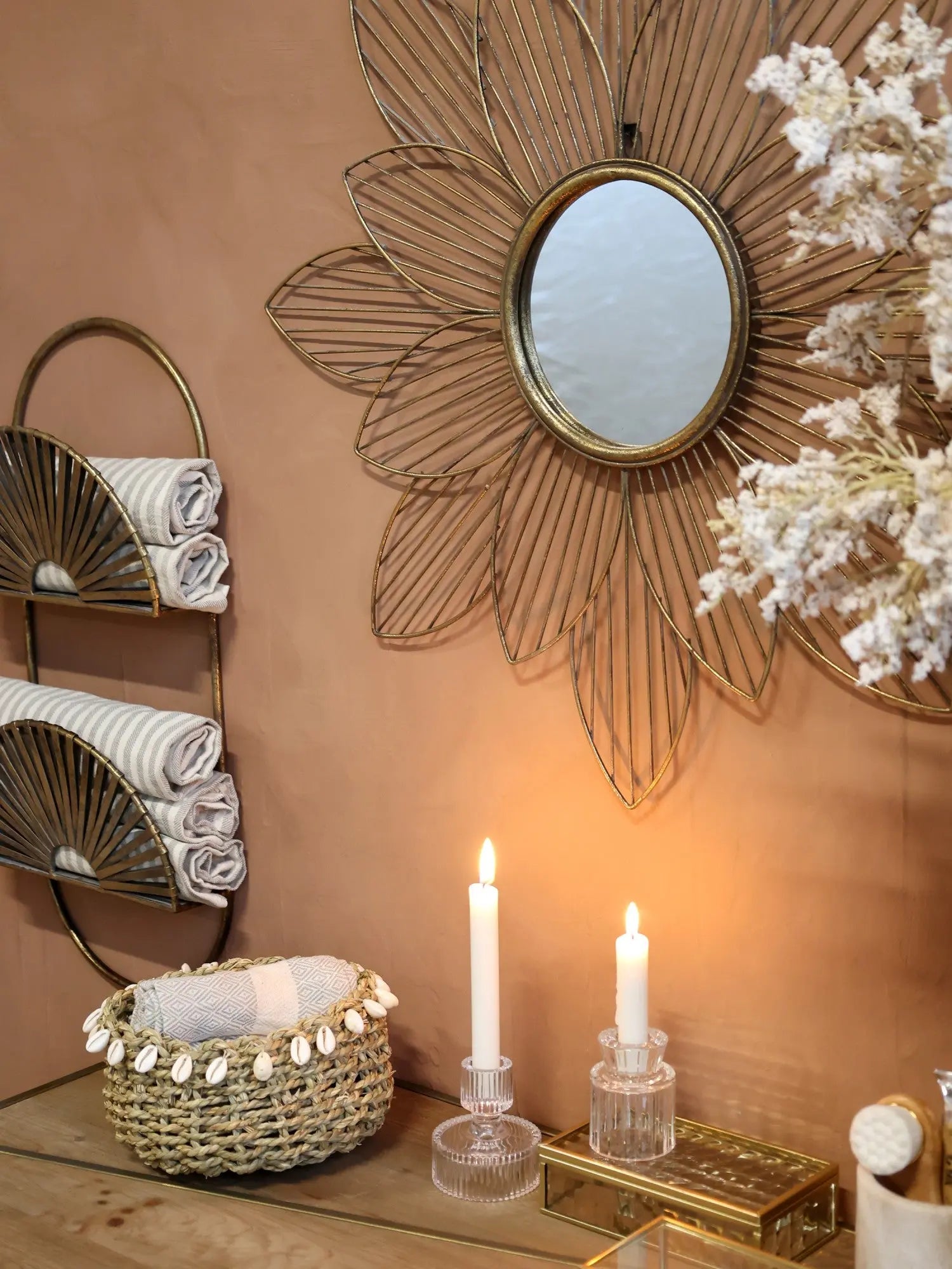 Léon - Miroir avec des fleurs en fer Chic Antique