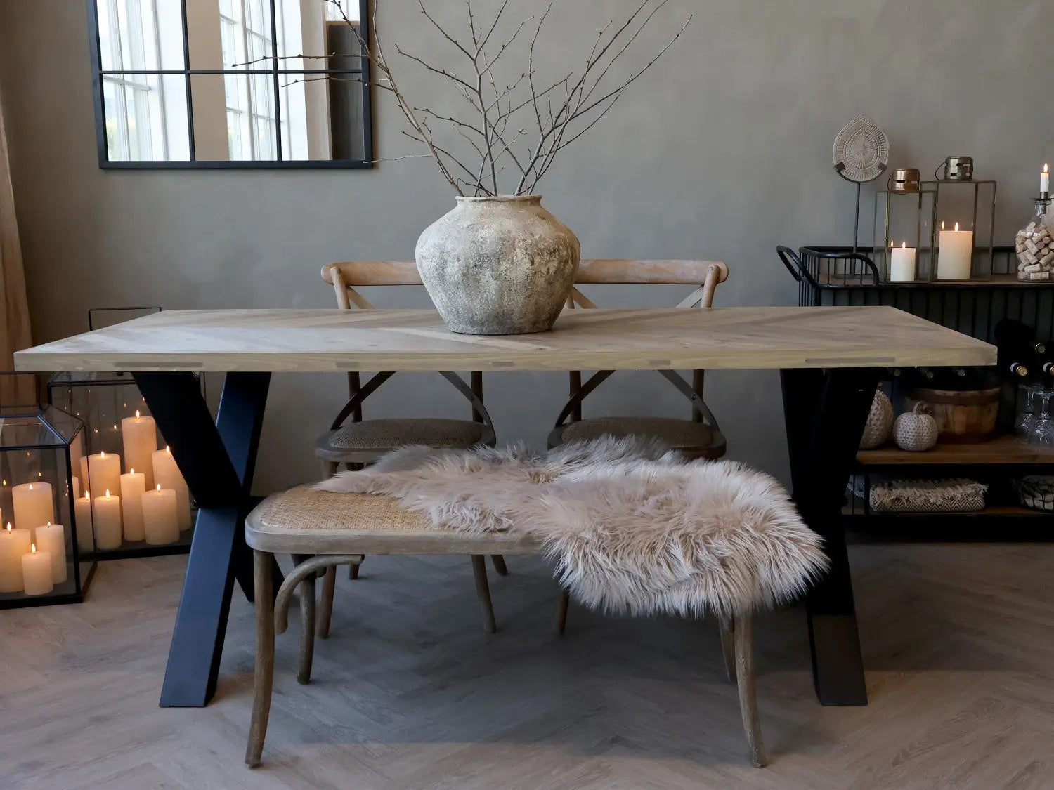 Paulette - Table à manger avec motif à chevrons Chic Antique