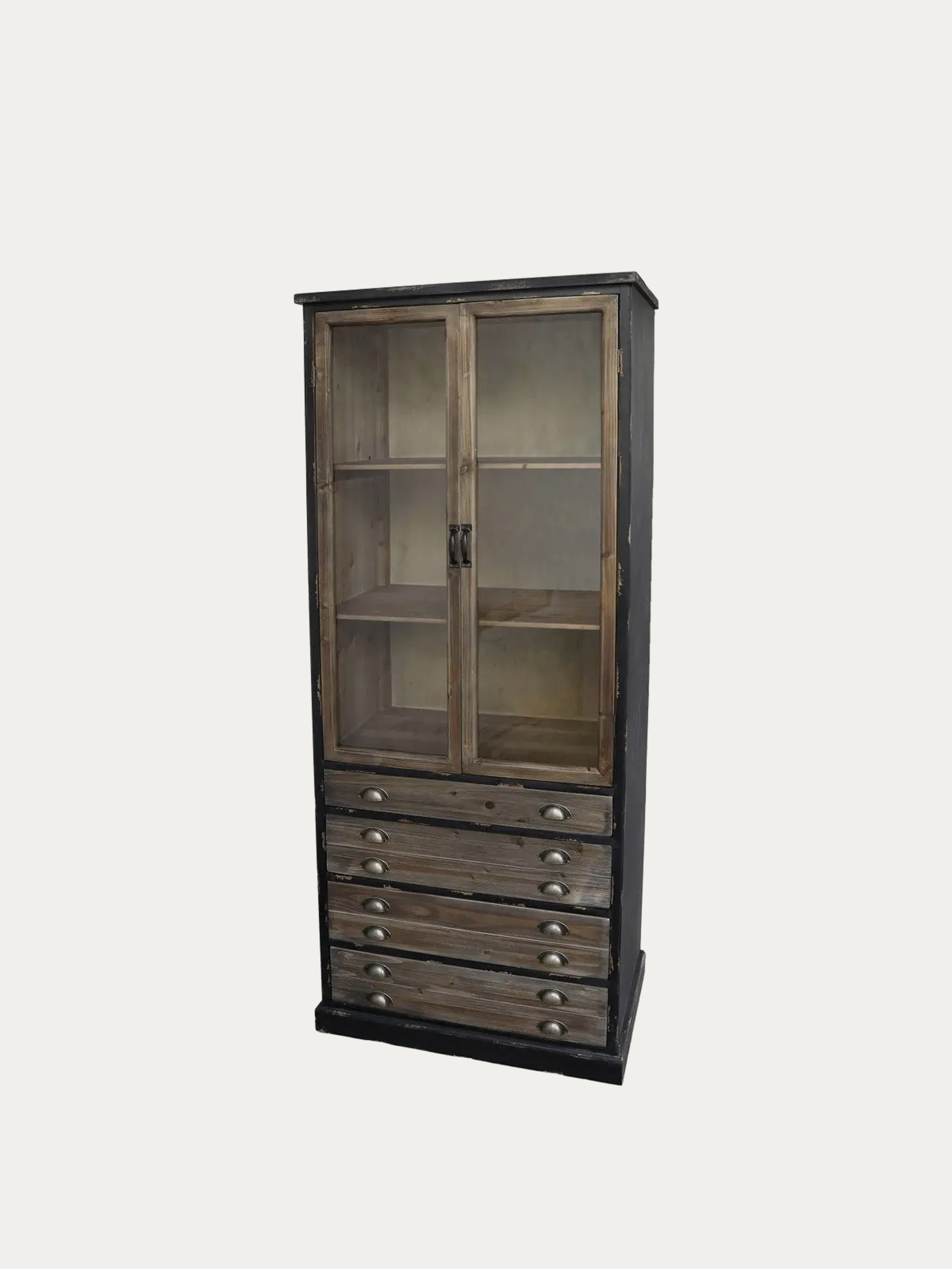 Armoire vitrine avec 2 portes vitrées et 4 tiroirs