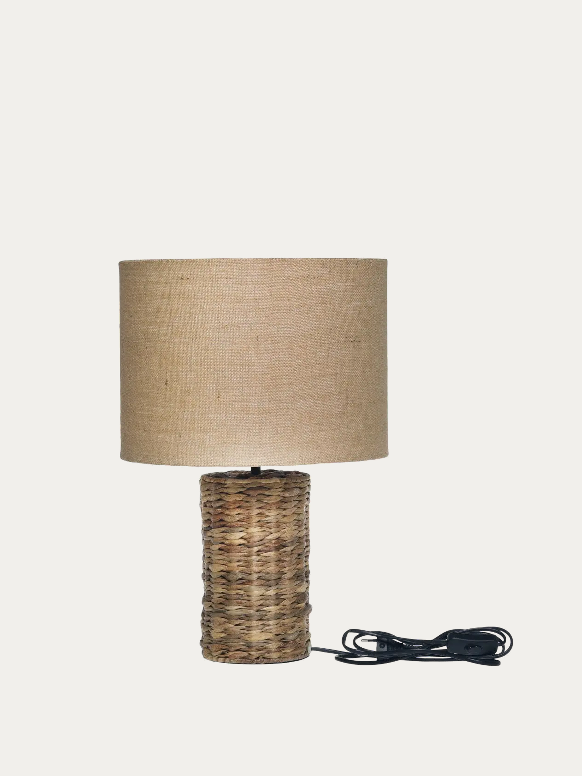 Lampe de table à pied en corde tressée et abat-jour en lin