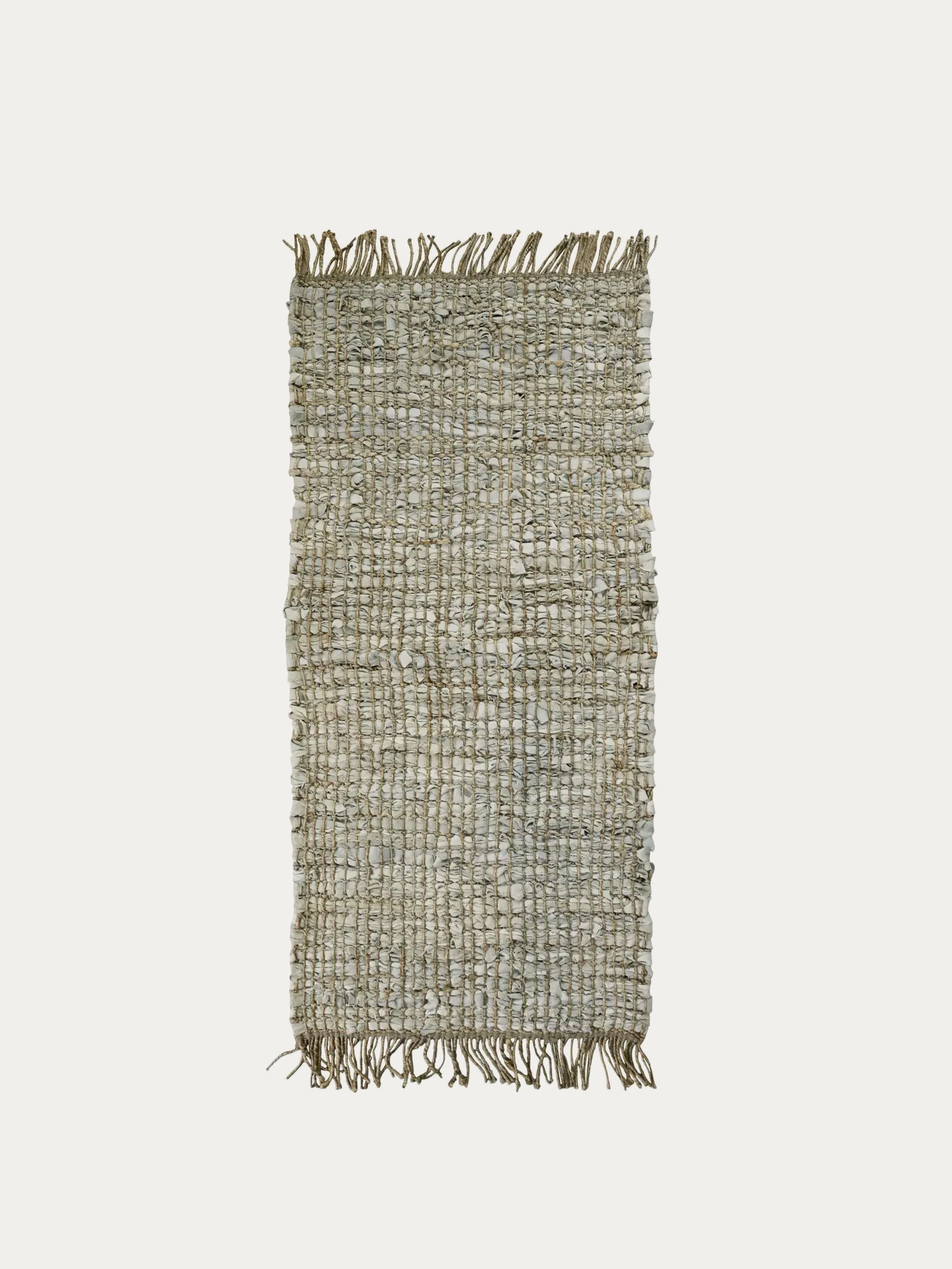 Tapis en cuir avec motif de jute et franges 150x70 cm